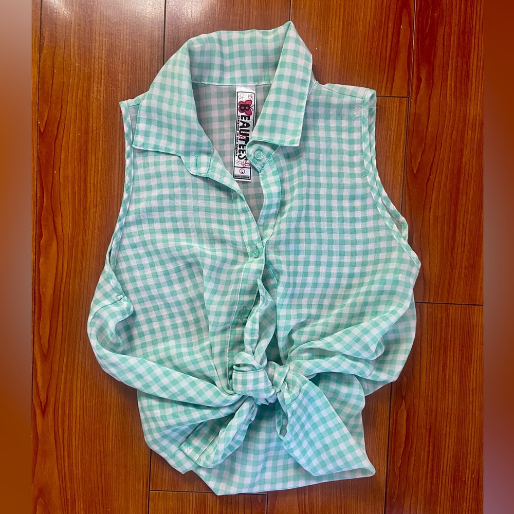 Sheer Gingham Button Up Top